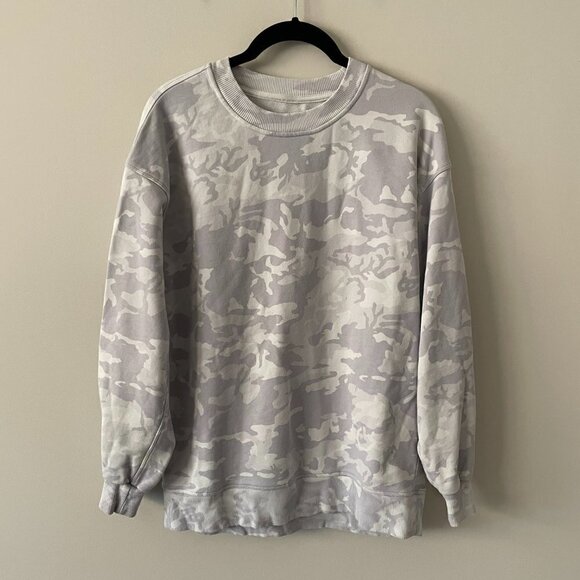 Lululemon Perfectly Oversized Crew Neck Sweatshirt Long Sleeve White Gray 4 - Picture 2 of 6